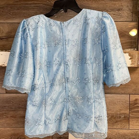 Creative Touch Evening Wear Maxi Skirt Set, Powder Blue , Floral Lace, Size S - Picture 13 of 14